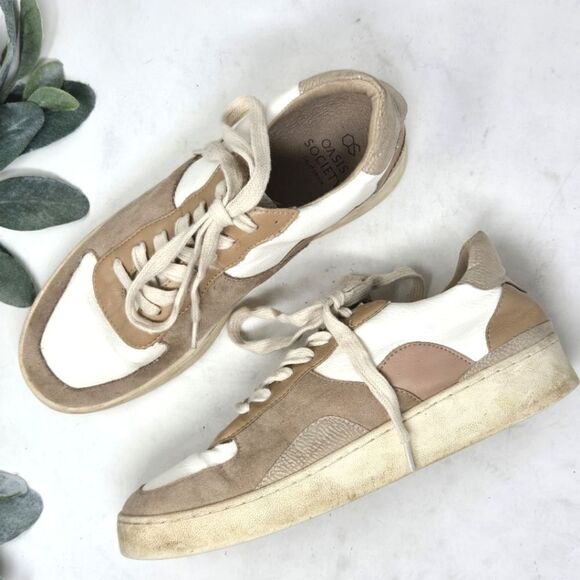 OASIS SOCIETY Tan and Cream Sneakers Size 7 - Picture 1 of 10